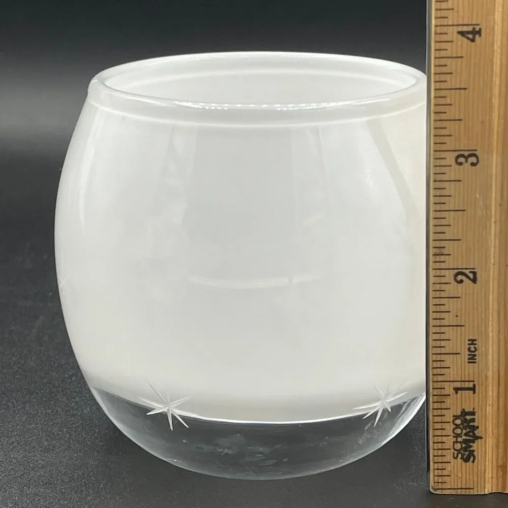 Crate & Barrel White Starburst Etched Glass Votive Candle Holder Poland MCM